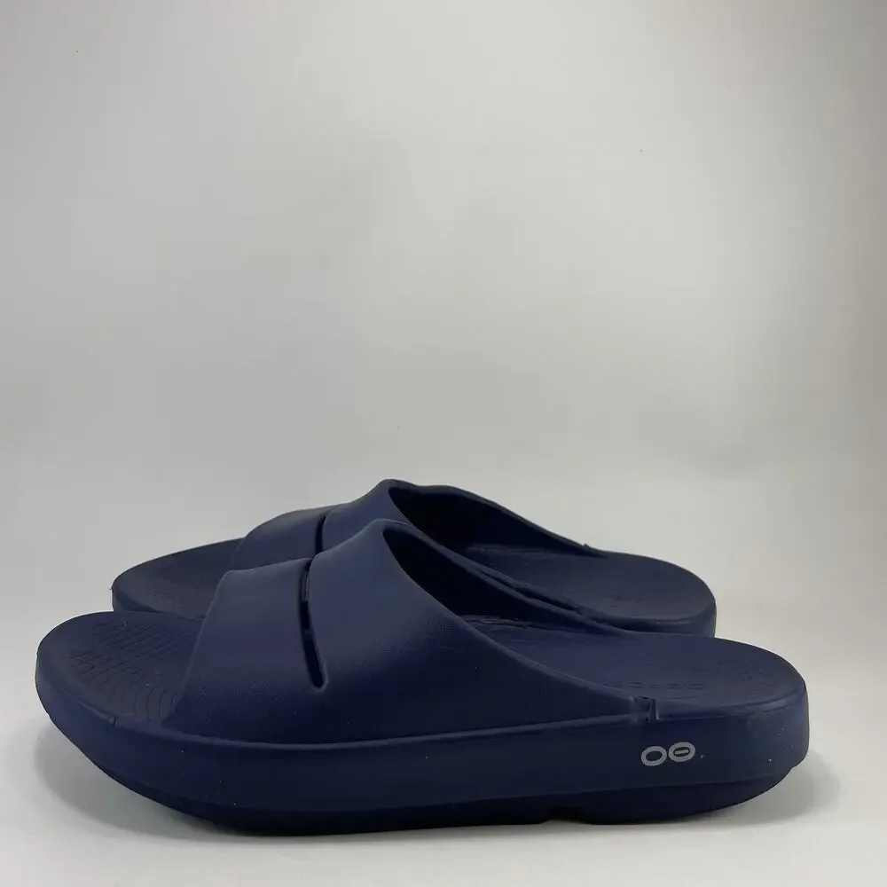 Oofos Ooahh Navy Blue Recovery Sandals Slides Mens Size 9 Comfort Slide Open Toe